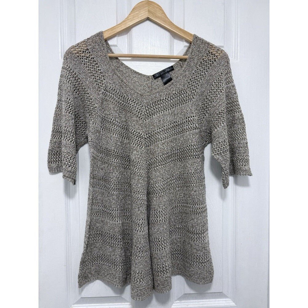 United States Sweaters Open Knit Top V-Neck L Boho Crochet Chevron Short Sleeve
